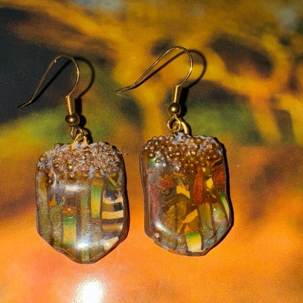 Custom made ACORN/WOOD look earrings in resin lightweight nature